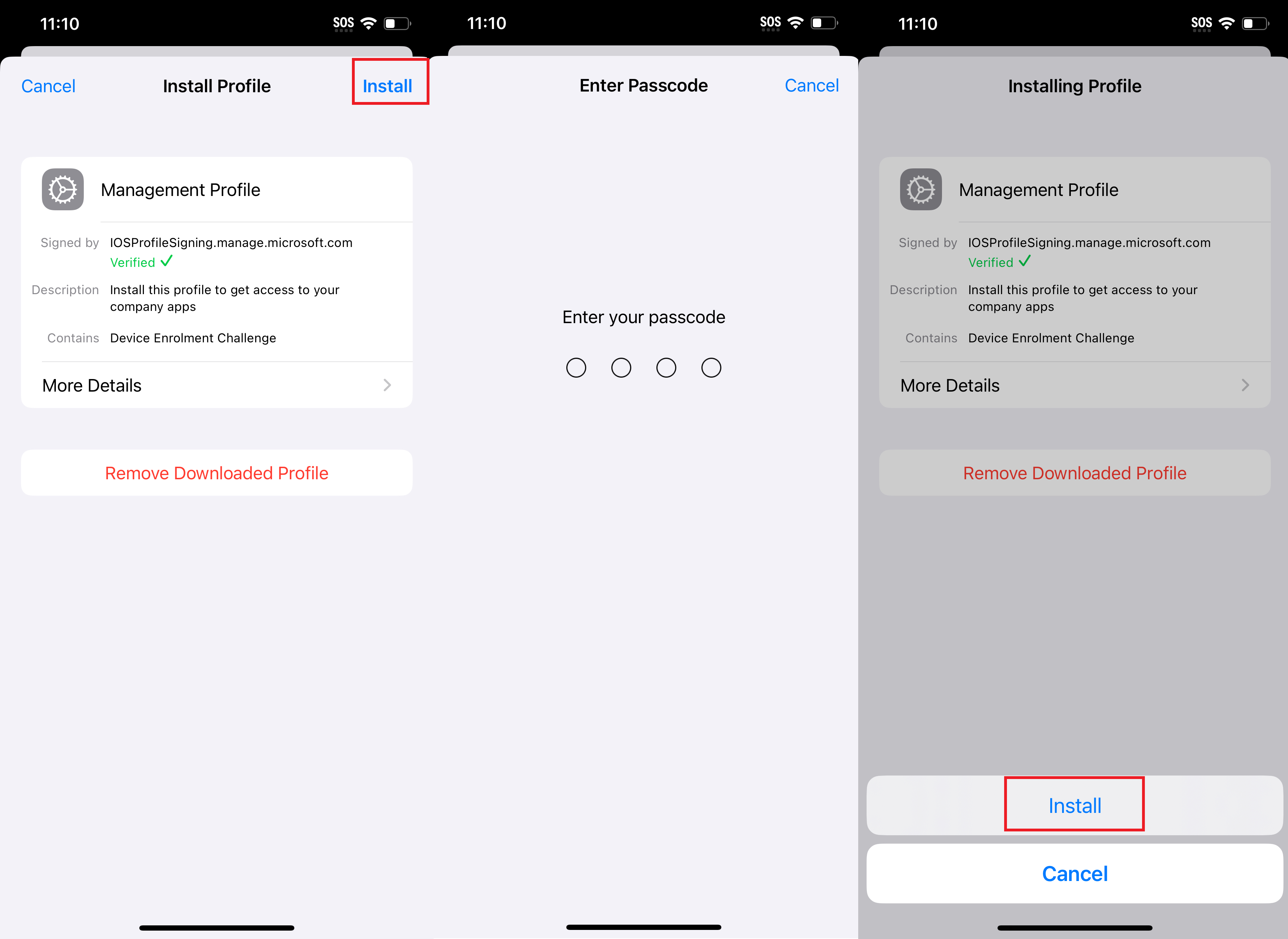 IOS install and approve management profile